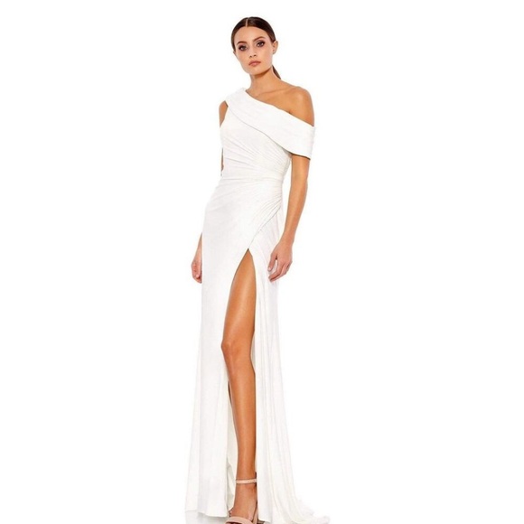 NWT Ieena Mac Duggal #26517 Foldover Off the‎ Shoulder Gown With Slit Sz 10 $358 - Picture 1 of 8